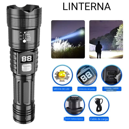 LINTERNA LED RECARGABLE CON ZOOM POTENTE